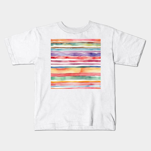 Colorful watercolor striped pattern Kids T-Shirt by craftydesigns